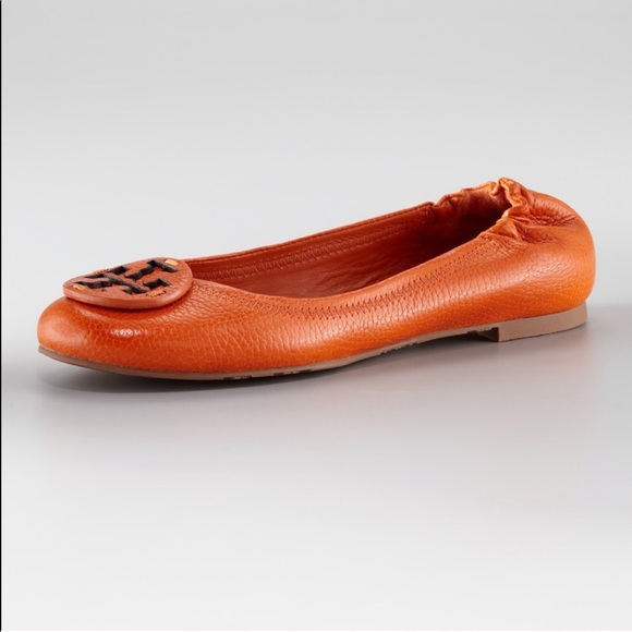 Tory Burch Shoes - Tory Burch Reva Orange Leather Slip On Flats